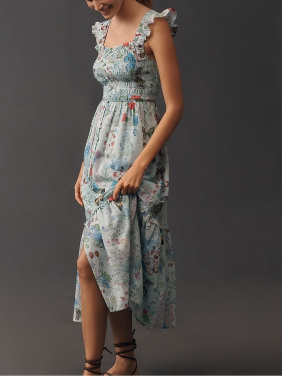 Anthropologie Dresses & Skirts - Anthropologie Peregrine Midi Dress Square Neck Smocked Tiered Skirt Pockets NWT